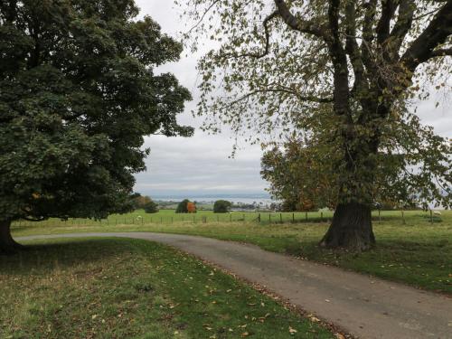 a road in the middle of a field with trees at Gate Lodge in Linlithgow