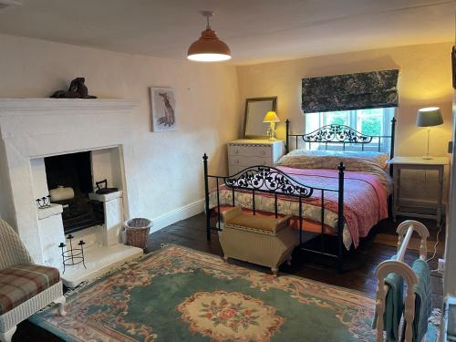 a bedroom with a bed and a fireplace at The Nook at Ullswater in Penrith