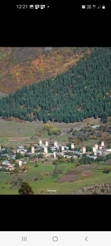 a view of a small town in a mountain at Lela Guest House in Mestia