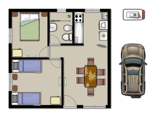 a floor plan of a house with a car at La Casita del Vivero in Casa Grande