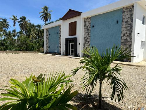 a building with a palm tree in front of it at Sunrise ApartaHotel in El Manguito