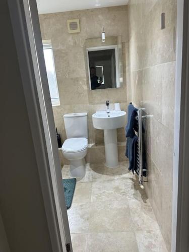 a bathroom with a white toilet and a sink at The Jennings in Normanby