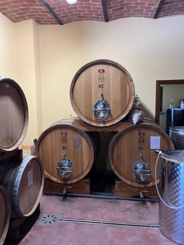a group of wine barrels stacked on top of each other at The Winemaker's House - La Collina La Casa in Casa Berta