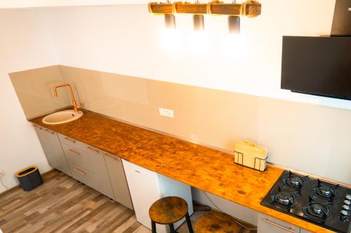 cocina con encimera y fogones en CosArt Studio, en Gară Filaret