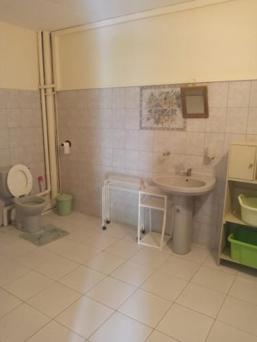 a bathroom with a sink and a toilet at Bas de villa meublé jumelée in Baréto