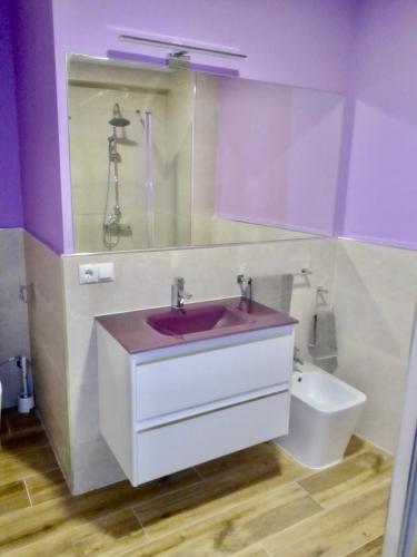 a bathroom with a red sink and a toilet at Apartamento PRIVADO en Triana FULL EQUIP in Seville