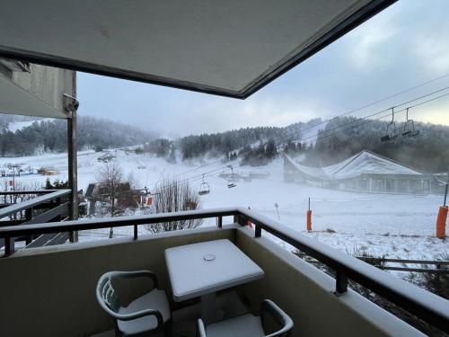 d'un balcon offrant une vue sur une piste de ski. dans l'établissement Confortable T2 avec balcon au cœur de la station, proche pistes et commerces - FR-1-787-80, à Laveissière