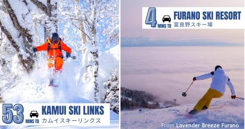 a person is skiing down a snow covered mountain at Lavender Breeze Furano in Furano