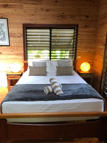 a bedroom with a large bed with a window at Wildwood in Cape Tribulation