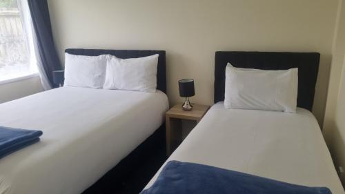 two beds sitting next to each other in a room at Twin Coast Adventures in Kaikohe