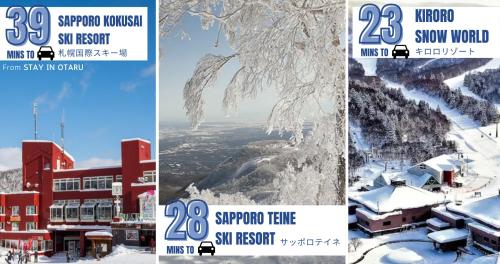 a collage of photos of a ski resort in the snow at STAY IN OTARU in Otaru