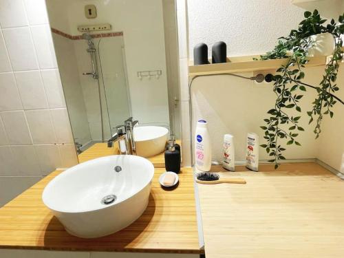 un comptoir de salle de bain avec un lavabo et un miroir dans l'établissement L Escapade T2 Port Fréjus, à Fréjus