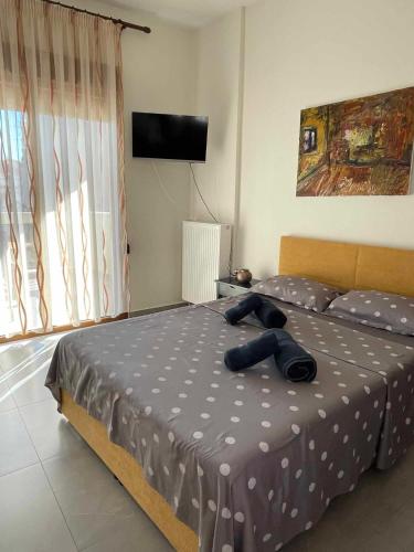 a bedroom with a bed with a teddy bear on it at Belvedere 3 - Studio in Drama