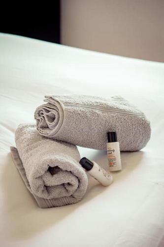 un rouleau de serviettes assises au-dessus d'un comptoir dans l'établissement Le coquillage - Balcon & parking, à Albertville