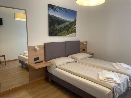 a bedroom with a large bed and a mirror at Appartamenti Forhotel in Livigno