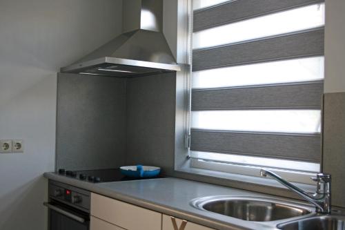 eine Küche mit Spüle und Fenster in der Unterkunft Bed & Breakfast VanAgt in Vlijmen