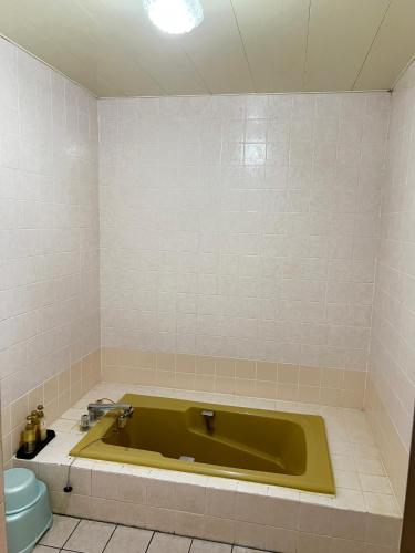 a green bath tub in a bathroom with a toilet at Hotel 21 in Nagasaki