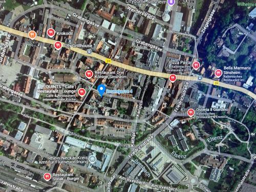 a map of a city with red dots at City Apartment Stadtwohnung Mit Küche und NETFLIX Nahe Bahnhof in Sinsheim
