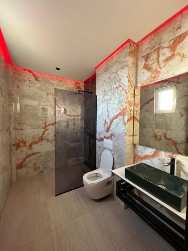 a bathroom with a toilet and a sink at Motel Villa Princi in Kosovo Polje