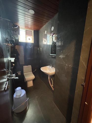 a bathroom with a toilet and a sink at Wild Wings Premium Hotel in Hyderabad