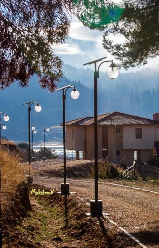 a row of street lights on the side of a road at Divna Guest House in Dospat