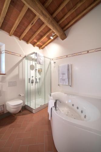 a bathroom with a shower and a tub and a toilet at The Club House in Castelnuovo Berardenga