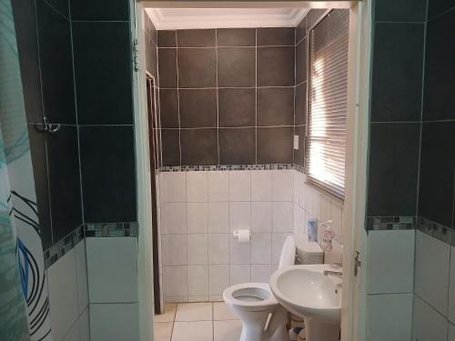 a bathroom with a toilet and a sink at Kadichueni Guest House in Zeerust