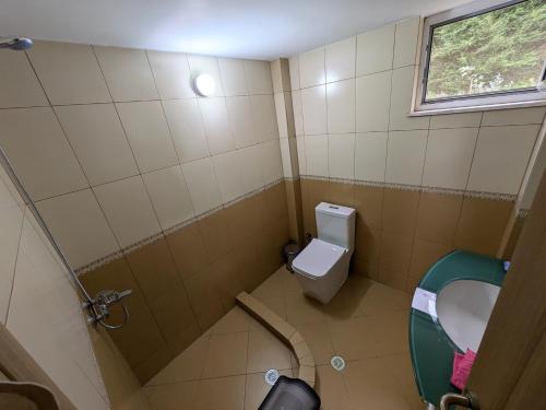 ティラナにあるDamian And Gerardのトイレと窓のある小さなバスルーム