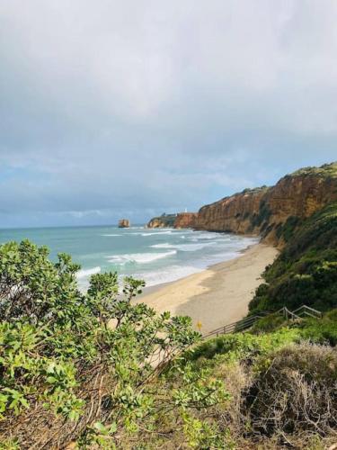 a view of a beach with the ocean at Adorable beach shack in the heart of Aireys Inlet in Aireys Inlet
