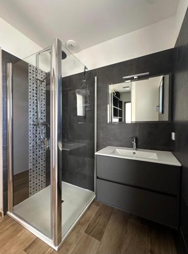 une salle de bain avec un lavabo et une douche dans l'établissement VILLA BENOA, à Oletta