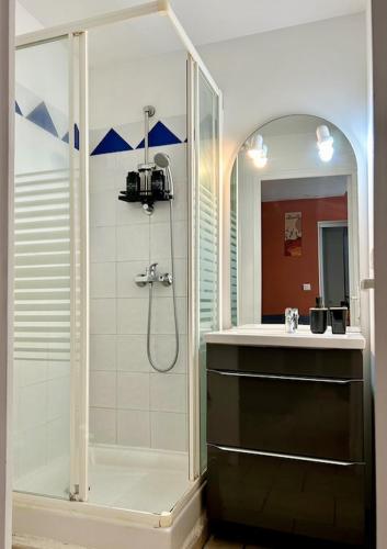une salle de bain avec douche et lavabo dans l'établissement Le Cocon des Carmes - Hypercentre, à Avignon
