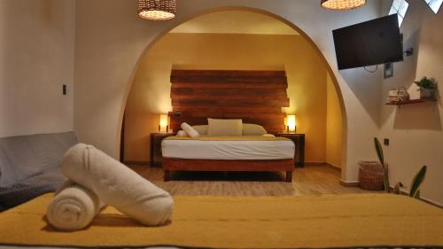 Cama o camas de una habitación en Hotel Sur Bacalar