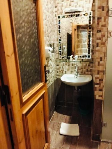 a bathroom with a sink and a mirror at palm shadow resort in Tunis