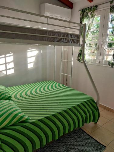 a bunk bed with a green and white stripes at Sous-les-tropiques in Vieux-Habitants