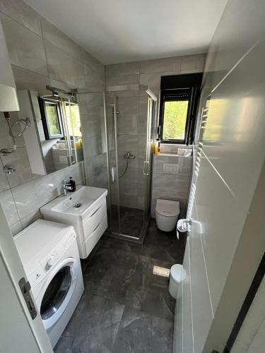 a bathroom with a toilet sink and a shower at Kosmaj in Trebinje