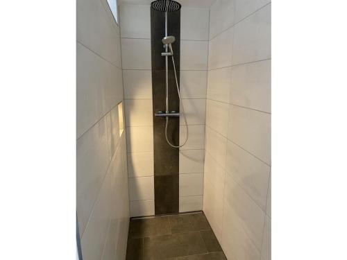 a shower stall with a shower head in a bathroom at Am neues Museum Comfortable holiday residence in Weimar