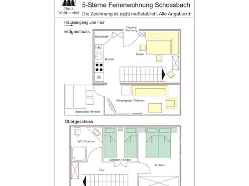 a floor plan and elevation of a building at Schossbach in Haus Waldwinkel in Aschau im Chiemgau