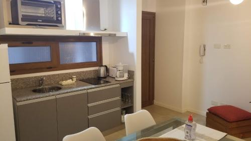 a kitchen with a counter and a sink and a microwave at Álamos de los Andes - Andarlibre in San Martín de los Andes
