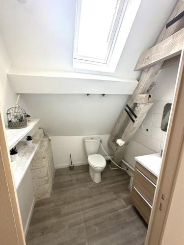 une salle de bain blanche avec toilettes et fenêtre dans l'établissement Residence Champenoise 5, Troyes - France, à Troyes