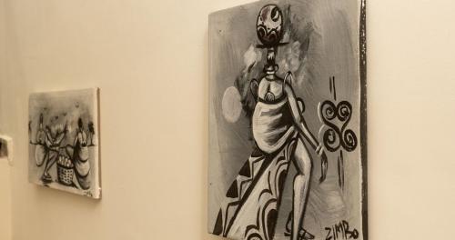 a drawing of a woman hanging on a wall at Château NaNa Willine in Accra