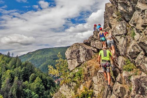 a group of people climbing up the side of a mountain at Hotel Waldeck in Todtnau in Todtnau