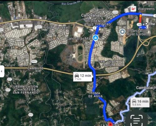 a map of the proposed route for the interchange at Montecielo-Mountain View Escape 20 minutes to Airport in Canovanas