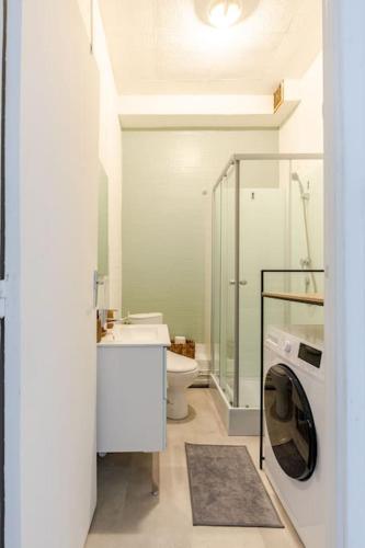 La salle de bains est pourvue de toilettes et d'un lave-linge. dans l'établissement Le Gambetta Rouen, à Saint-Étienne-du-Rouvray