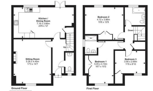 a black and white floor plan of a house at Meadow View Brushford in Dulverton