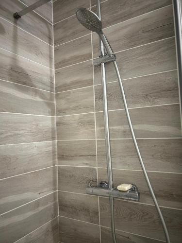 une douche avec pommeau de douche dans une salle de bain dans l'établissement Appartement T2 récent Sabine, à Montpellier