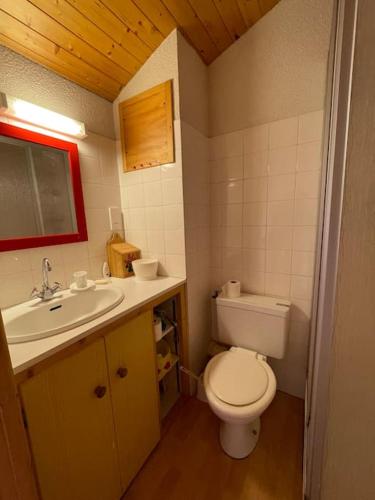 une petite salle de bain avec toilettes et lavabo dans l'établissement T2 5 p Champagny-le-Haut, à Champagny-en-Vanoise
