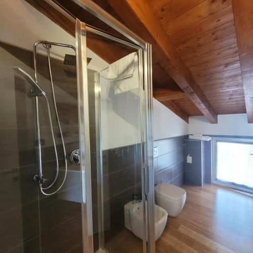 a bathroom with a shower and a toilet at Carlotta Mountain Lake Iseo Hospitality in Bossico