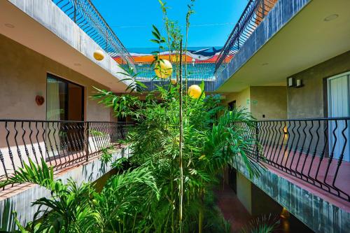 a balcony of a building with plants on it at Calea Tulum Boutique Hotel in Tulum