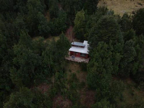 an aerial view of a house in the woods at Cabaña con vista al Lago Colico in Puerto Corrales