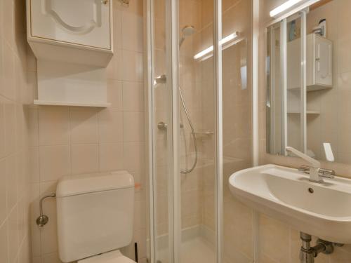 une salle de bain avec une douche, des toilettes et un lavabo dans l'établissement Duplex 6 pers. à Morzine avec WIFI, parking, proche centre et remontées - FR-1-684-39, à Morzine